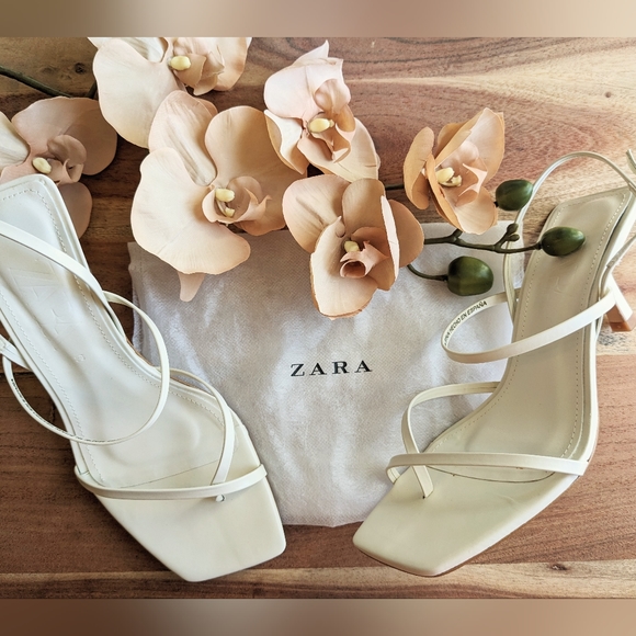 Zara Shoes - Zara Strappy White Kitten Heels